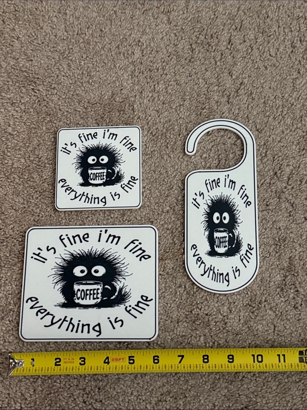 Funny Coffee Coaster, Coffee Lover Desk Sign with Stand, Door Hanger | "It's Fin - Picture 7 of 7